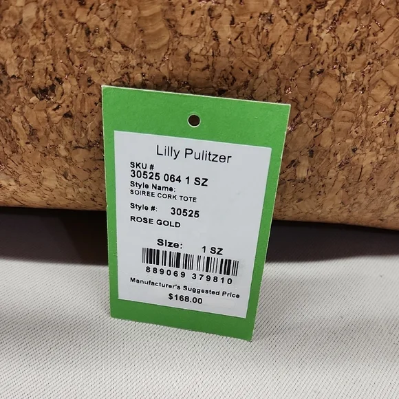 Lilly Pulitzer Tan and Cork Tote Bag with Rose Gold Lining - Picture 9 of 14
